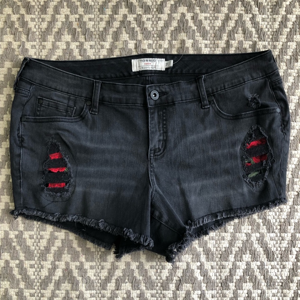 Torrid shorts with embroidered roses under distressing size 16